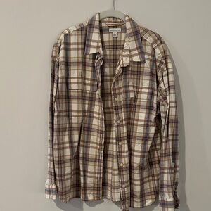 L.L. Bean Signature Cream, Brown & Blue Plaid Shirt